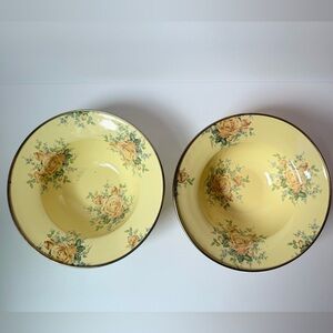Vintage Mackenzie Childs Victoria & Richard Set Of 2 Bowls Yellow Roses 7 1/2”